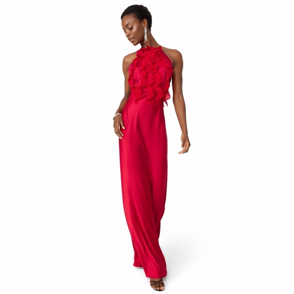 NEW White House black market red satin ruffle gown dress indulgent size 10